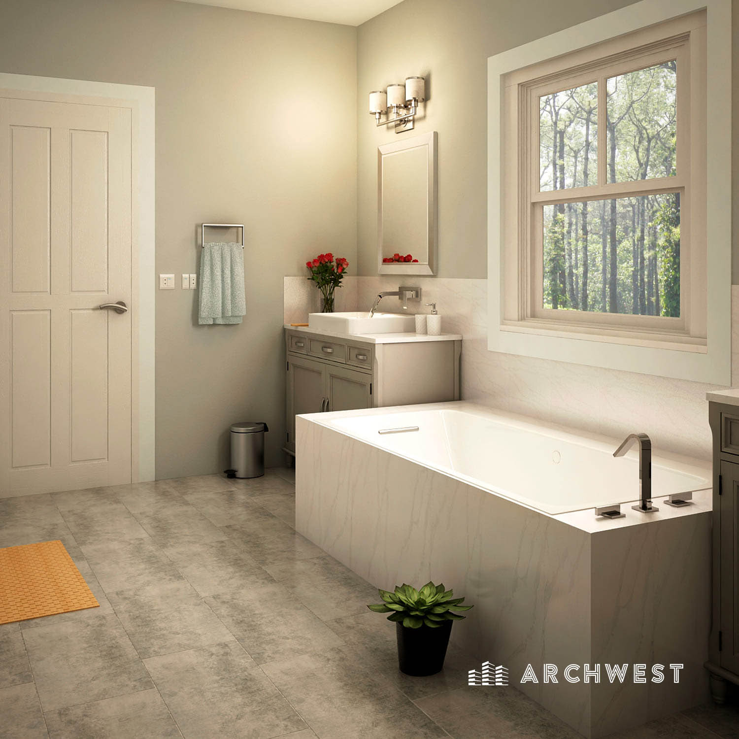 4. 3D Rendering of a Nature Line Bathroom, Sweden